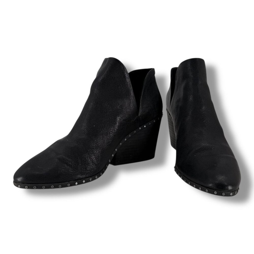Lucky Brand Basel Studded Black Leather Western Wedge Ankle Bootie Size 8